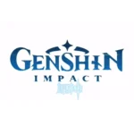 Official dark blue logo graphic of Genshin Impact game with star elements designed for the anime trading card category page