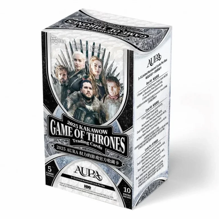 KAKAWOW 2025 AURA Game Of Thrones Trading Cards Supplement Pack Box front view showing premium silver foil packaging
