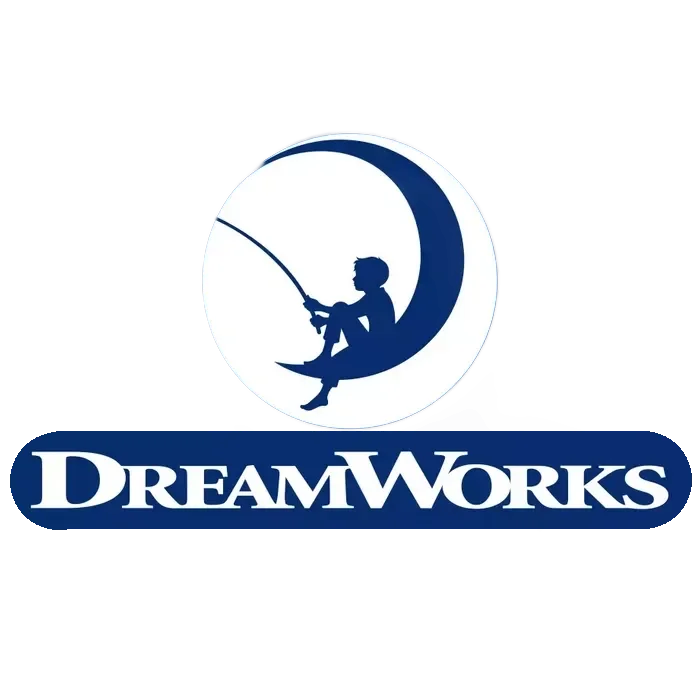Official DreamWorks animation studio logo card collection displaying the iconic crescent moon and fishing boy emblem for western animation trading card collectors.